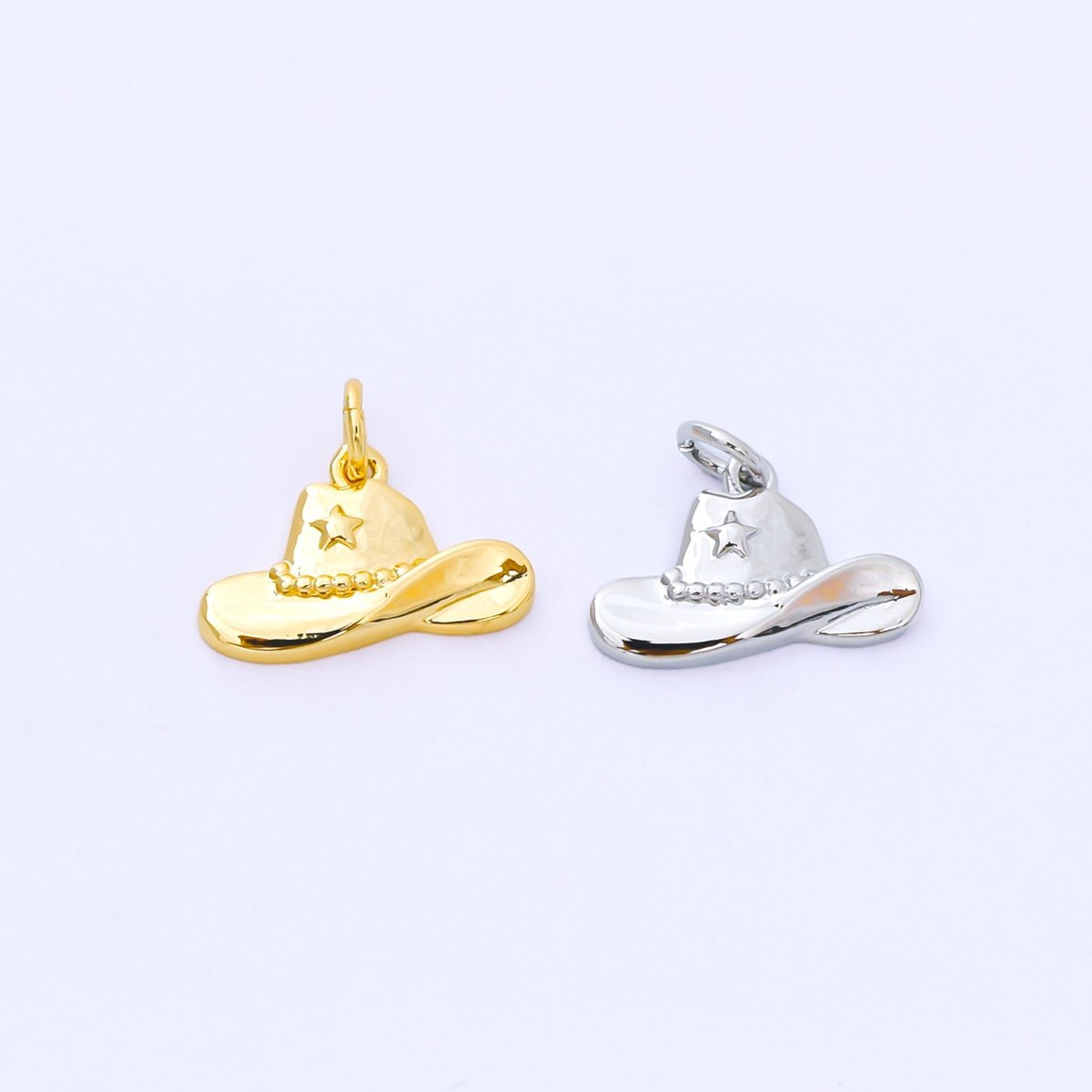 24K Gold Filled 16mm Star Cowboy Hat Mini Charm in Gold & Silver | AF1519