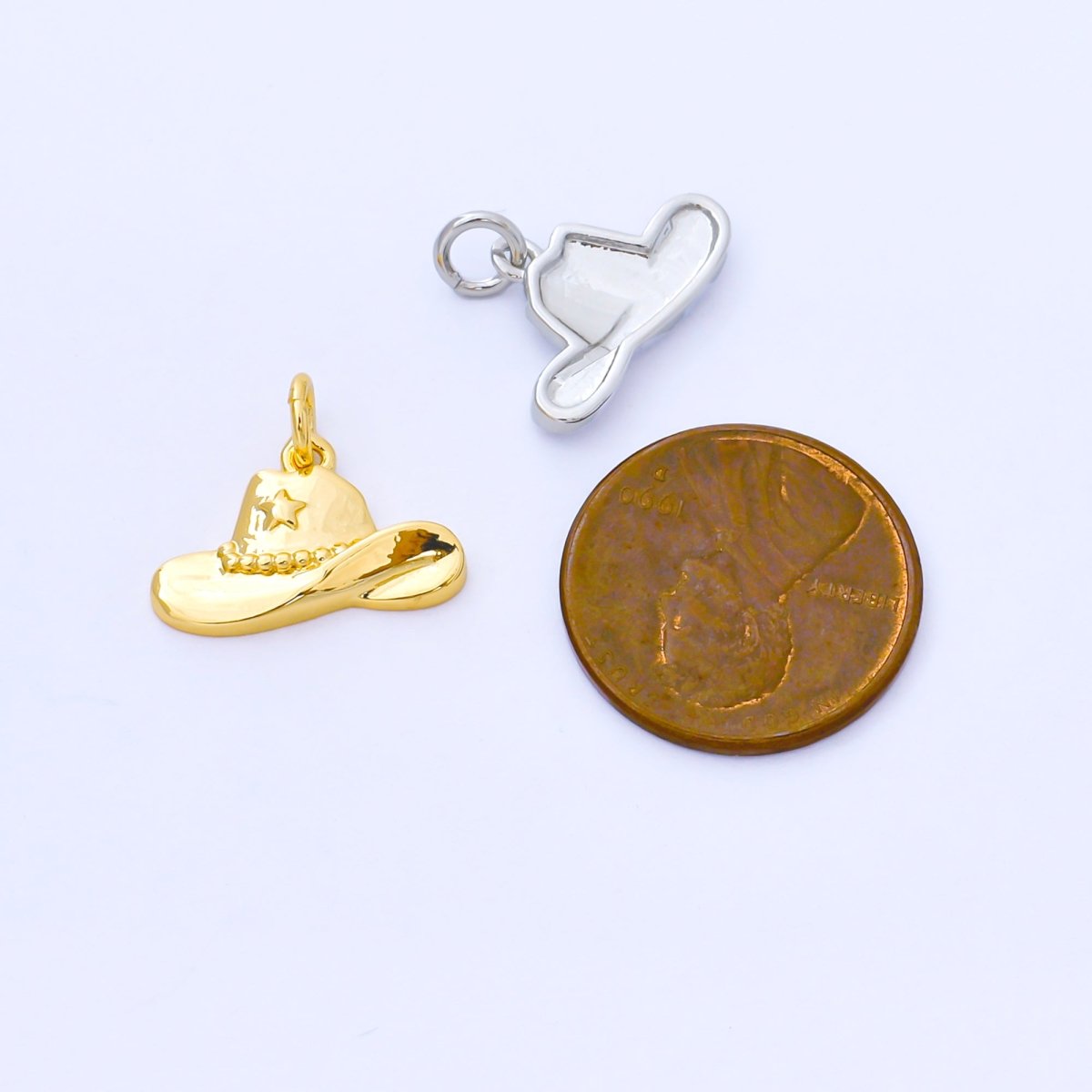 24K Gold Filled 16mm Star Cowboy Hat Mini Charm in Gold & Silver | AF1519