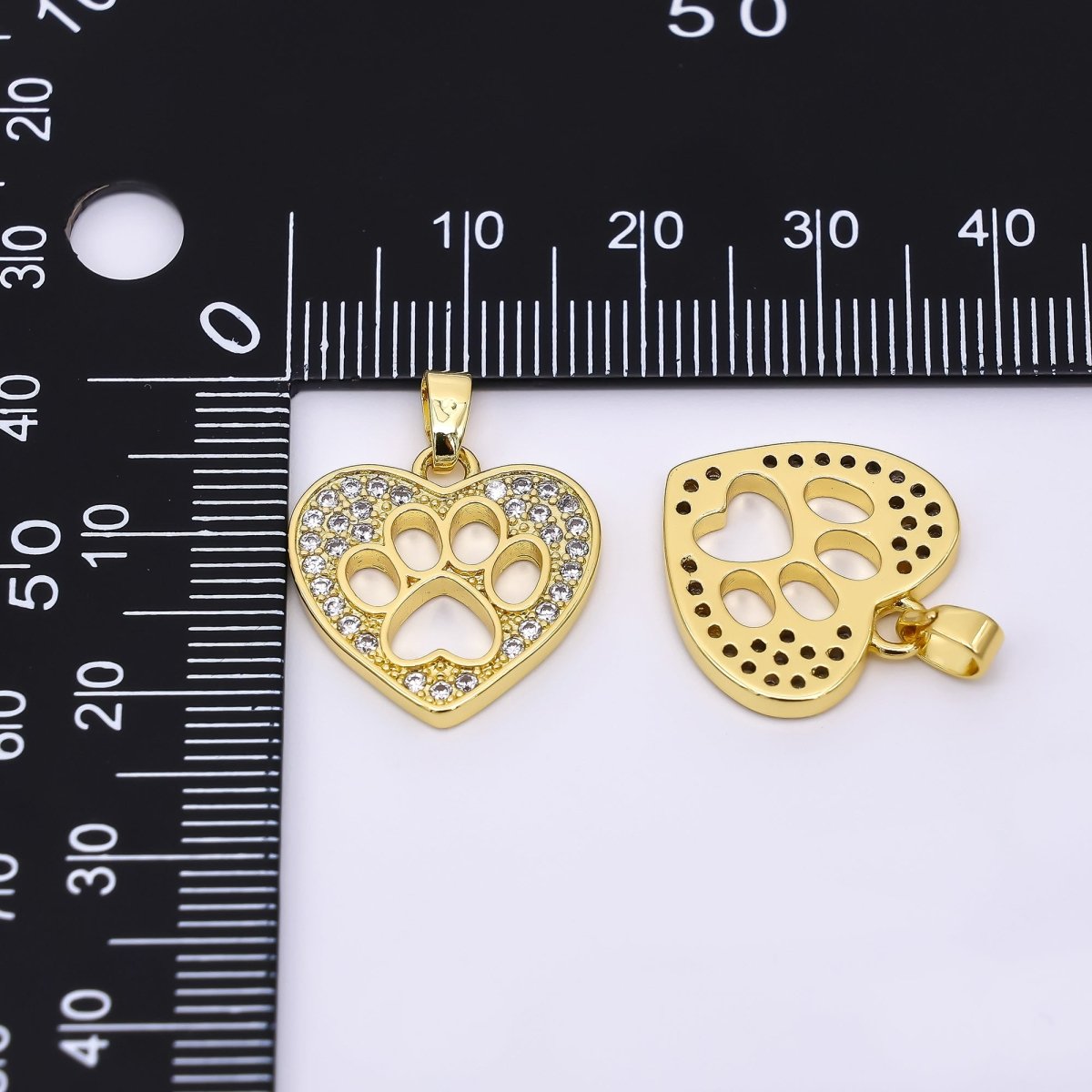 24K Gold Filled 17.5mm Micro Paved CZ Open Dog Pet Pawprint Heart Pendant | AH541