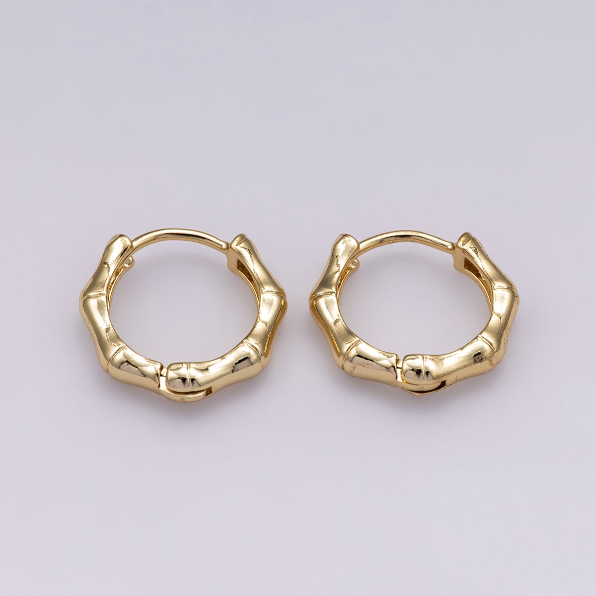 24K Gold Filled 17mm Minimalist Bamboo Huggie Hoop Earrings | K00659
