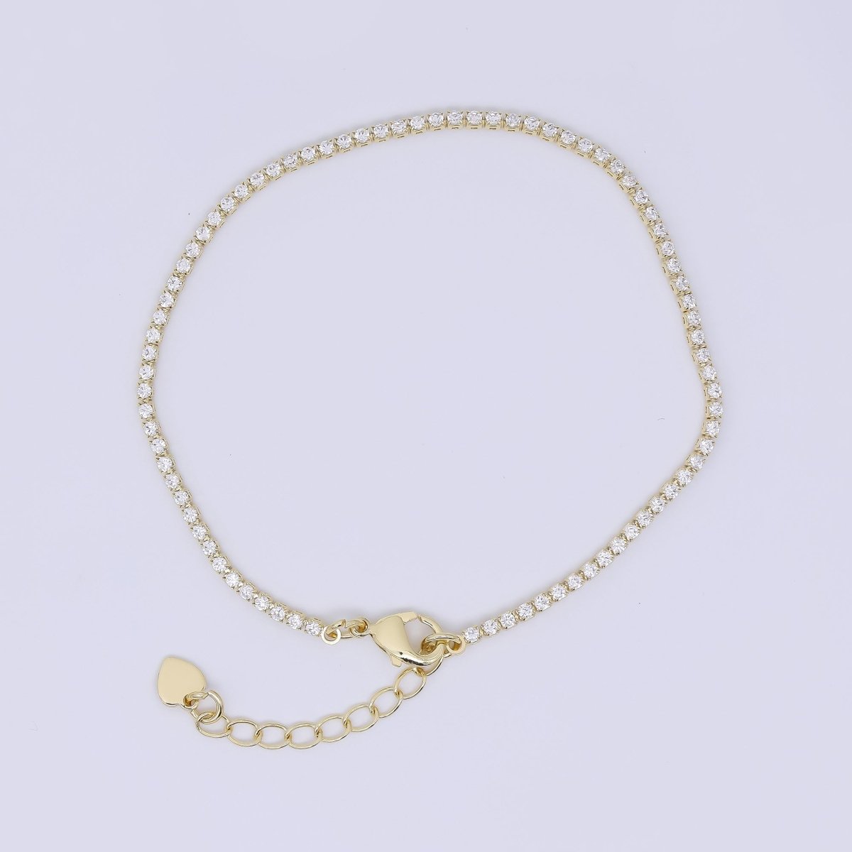 24K Gold Filled 1.7mm Clear CZ Tennis Bracelet Chain 7 Inch w. Extender | WA-1633