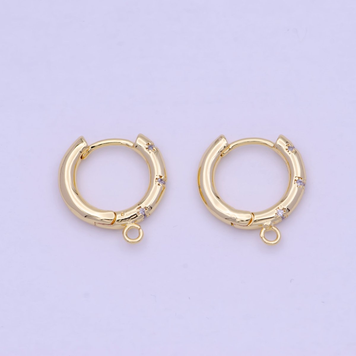 24K Gold Filled 17mm Huggie Open Loop Round Cubic Zirconia Hoop Earrings Supply L-844