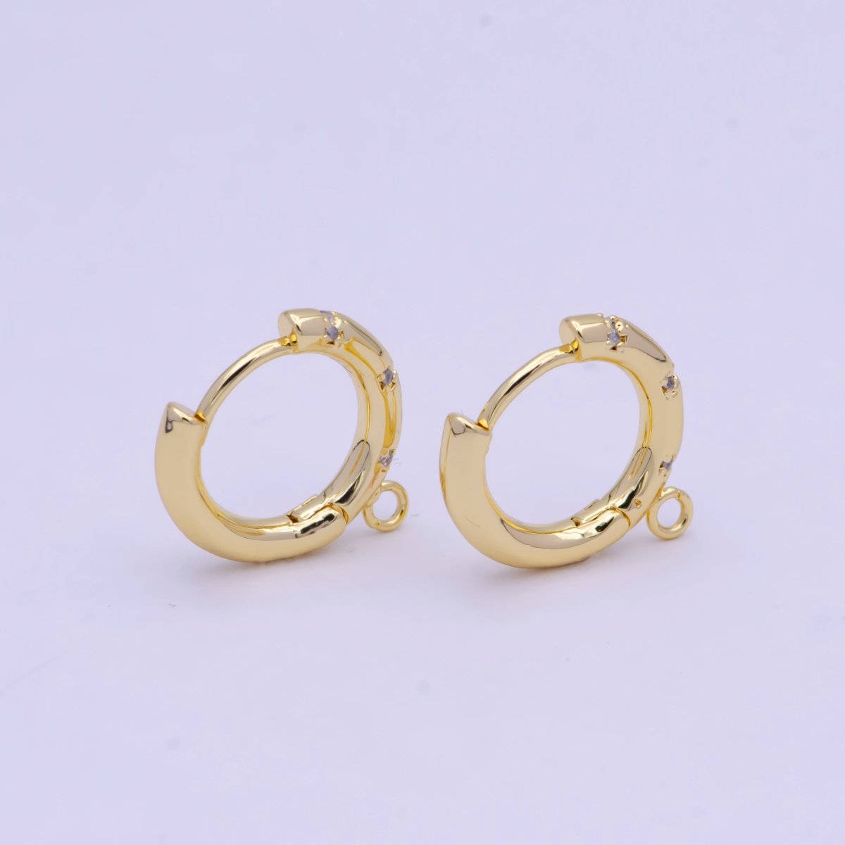 24K Gold Filled 17mm Huggie Open Loop Round Cubic Zirconia Hoop Earrings Supply L-844