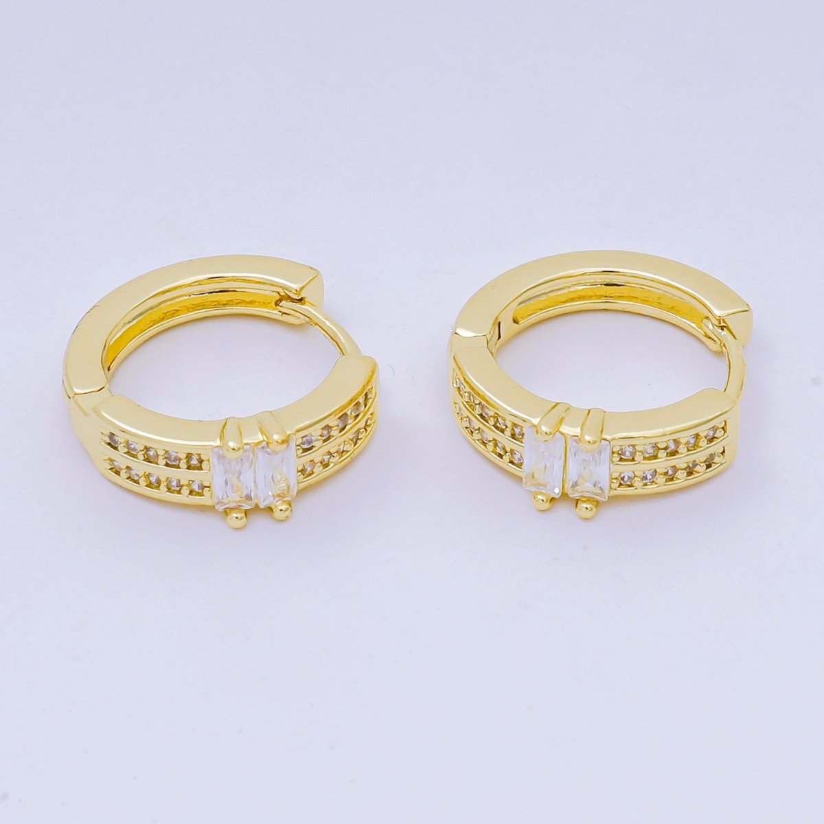 24K Gold Filled 17mm Micro Paved CZ Double Row Radiance Hinged Huggie Hoops Earrings in Gold & Silver | AJ-123 AJ-124