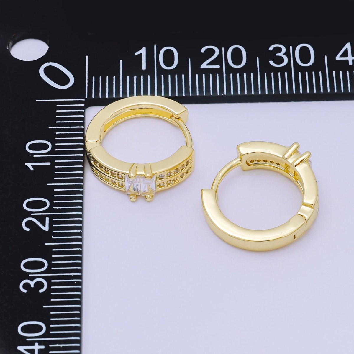 24K Gold Filled 17mm Micro Paved CZ Double Row Radiance Hinged Huggie Hoops Earrings in Gold & Silver | AJ-123 AJ-124