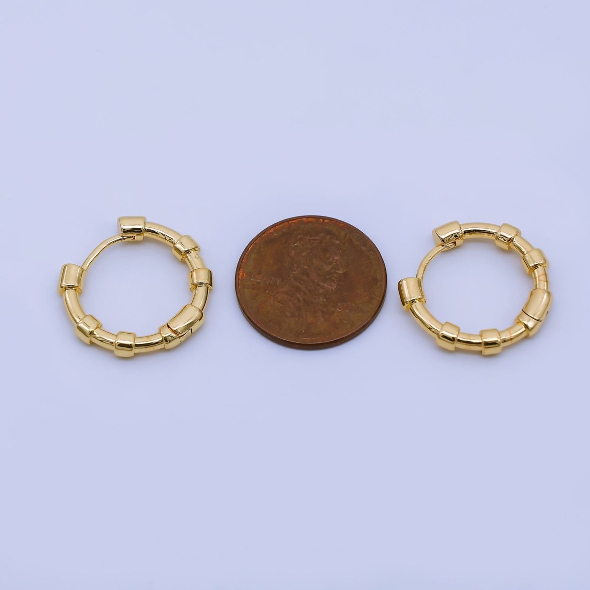 24K Gold Filled 18mm Beaded Hoop Earrings Modern Tube Design Hoops | AB1657