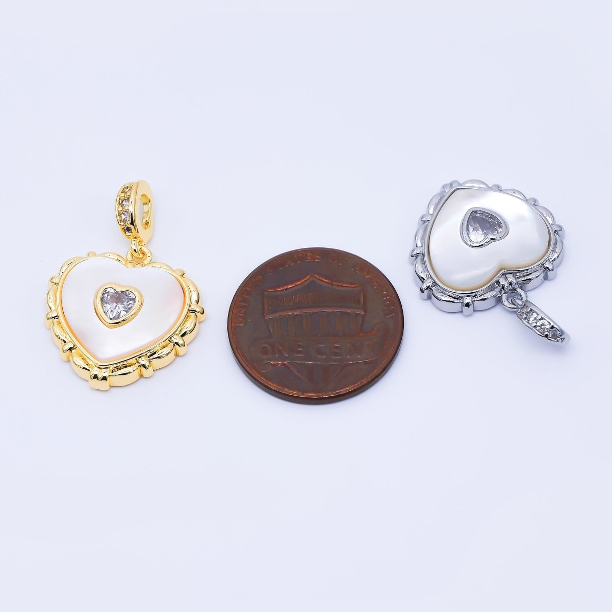 24K Gold Filled 18mm Clear Micro Paved CZ Shell Pearl Bezel Heart Pendant in Gold & Silver | AA1682