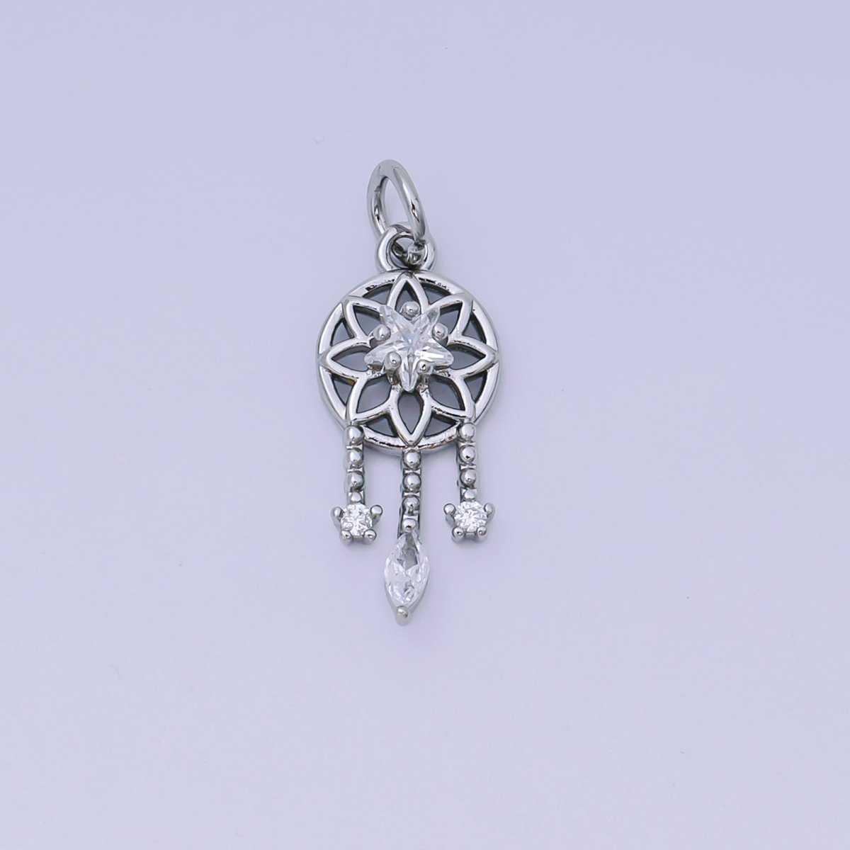 24K Gold Filled 19.5mm Clear, Pink CZ Dreamcatcher Charm in Gold & Silver | AJ469 AJ470
