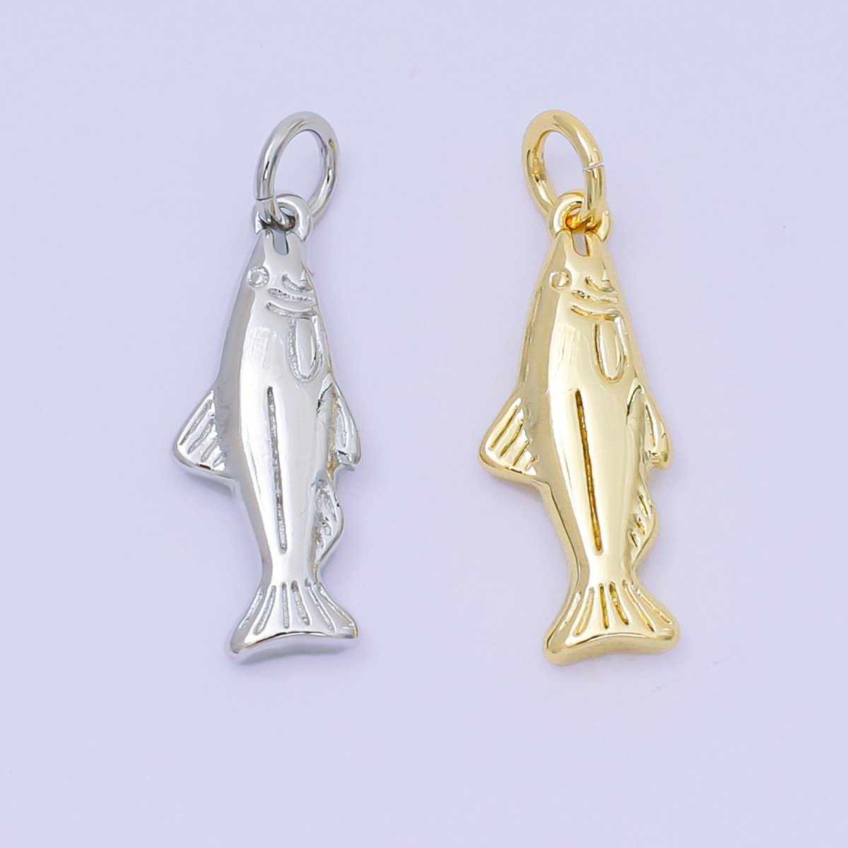 24K Gold Filled 19mm Dainty Salmon Ocean Fish Animal Charm in Gold & Silver | AH604