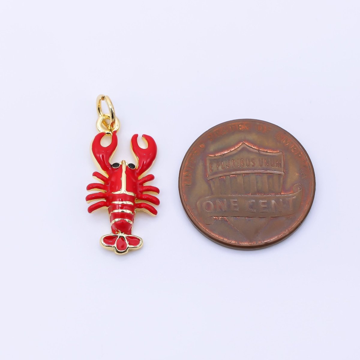 24K Gold Filled 20.5mm Red Enamel Crawfish Lobster Animal Charm | AJ390