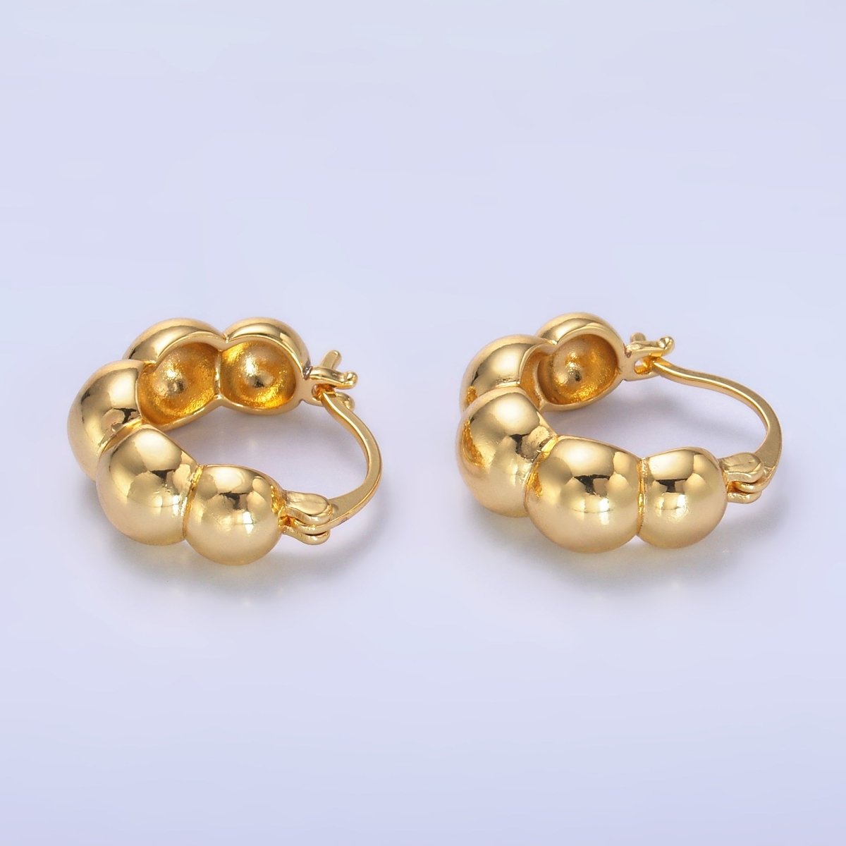 24K Gold Filled 20mm Beaded Bubble Latch Hoop Earrings | AD280