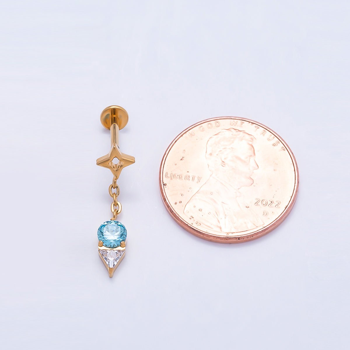 Titanium 20mm Blue Clear CZ Star Drop Cartilage Piercing Flat Back Stud in Gold & Silver | BJ-00075 BJ-00076