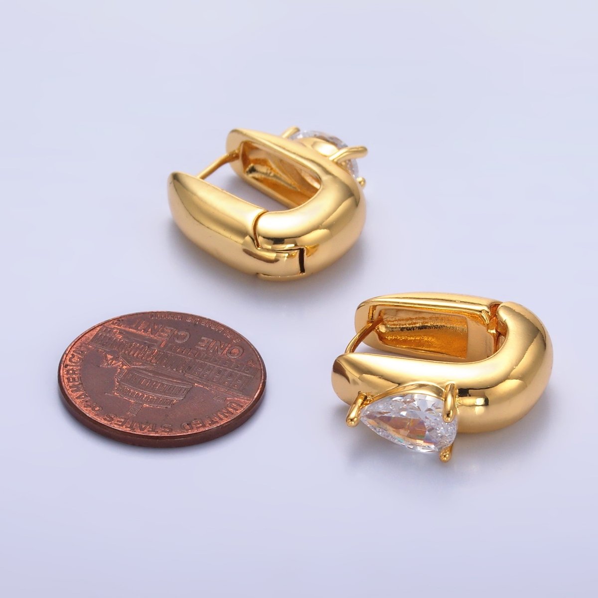 24K Gold Filled 20mm Clear CZ Teardrop U-Shaped Hoop Earrings | V510