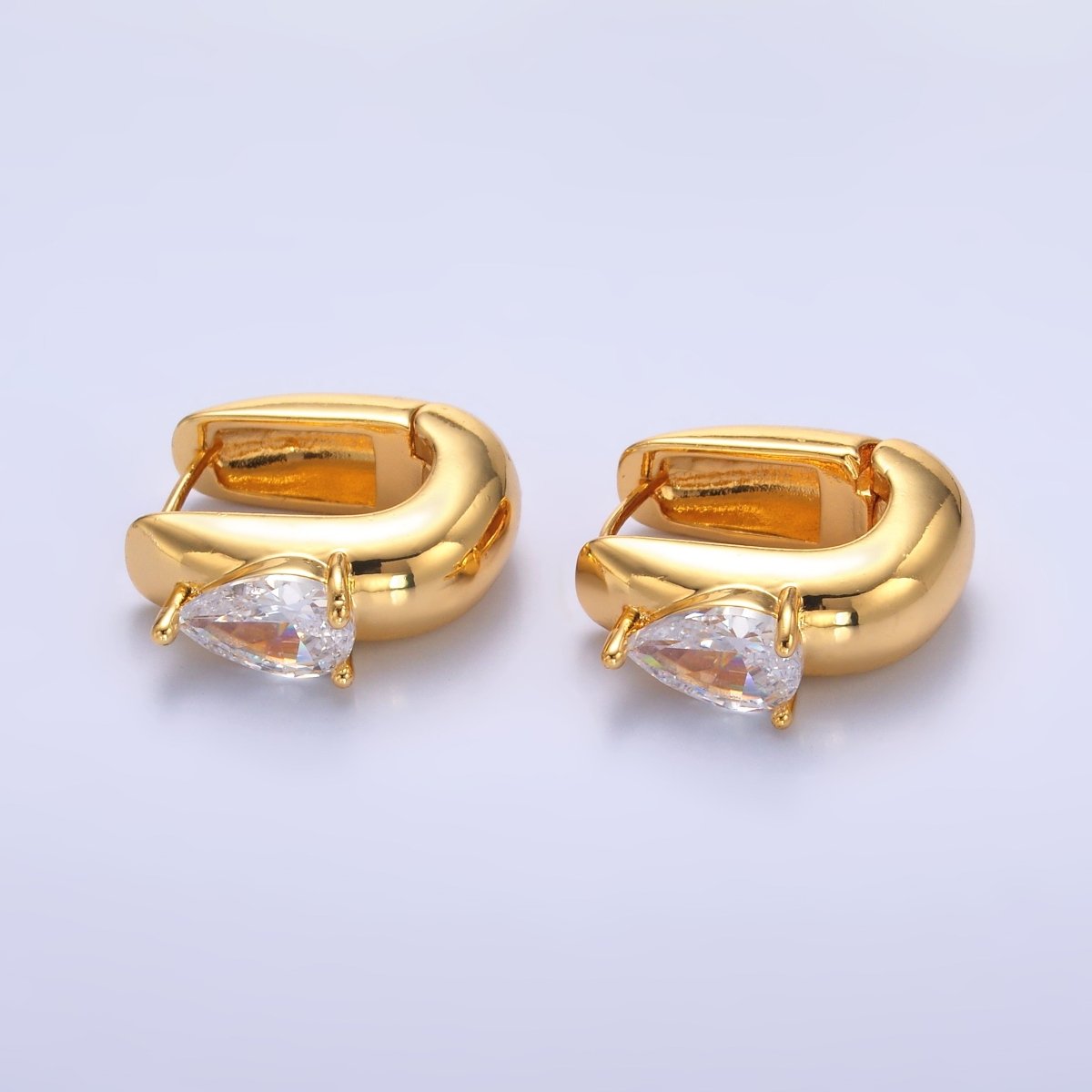 24K Gold Filled 20mm Clear CZ Teardrop U-Shaped Hoop Earrings | V510