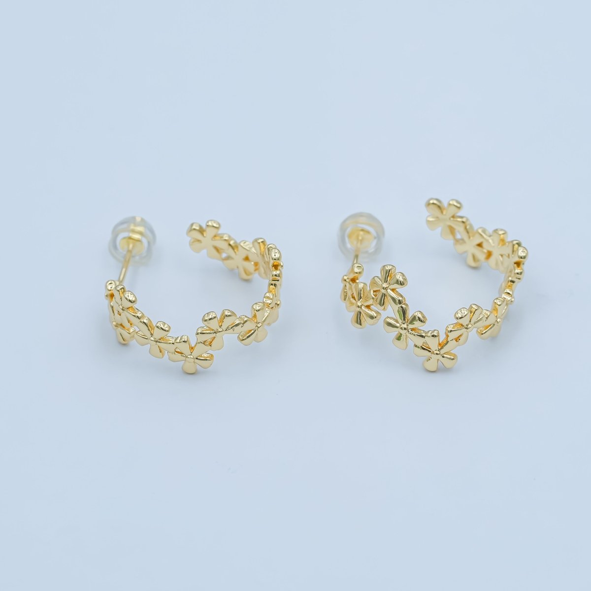24K Gold Filled 20mm Flower C-Shaped Hoop Earrings | AI436