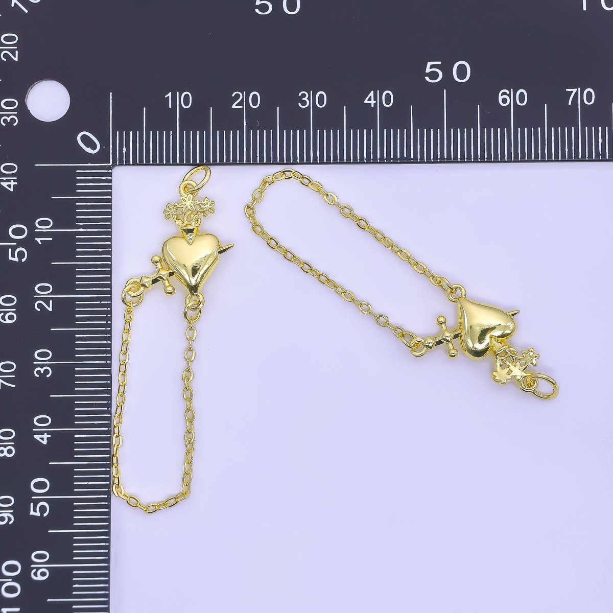 24K Gold Filled 20mm Love & War Charm Heart and Sword | E323