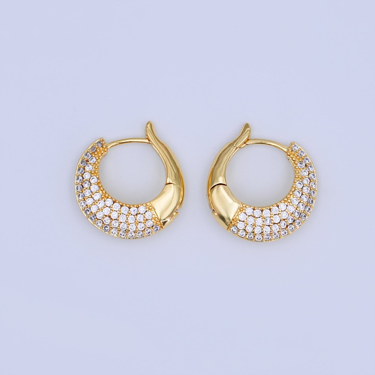 24K Gold Filled 20mm Micro Paved CZ Dome Curved Hoop Earrings | T342