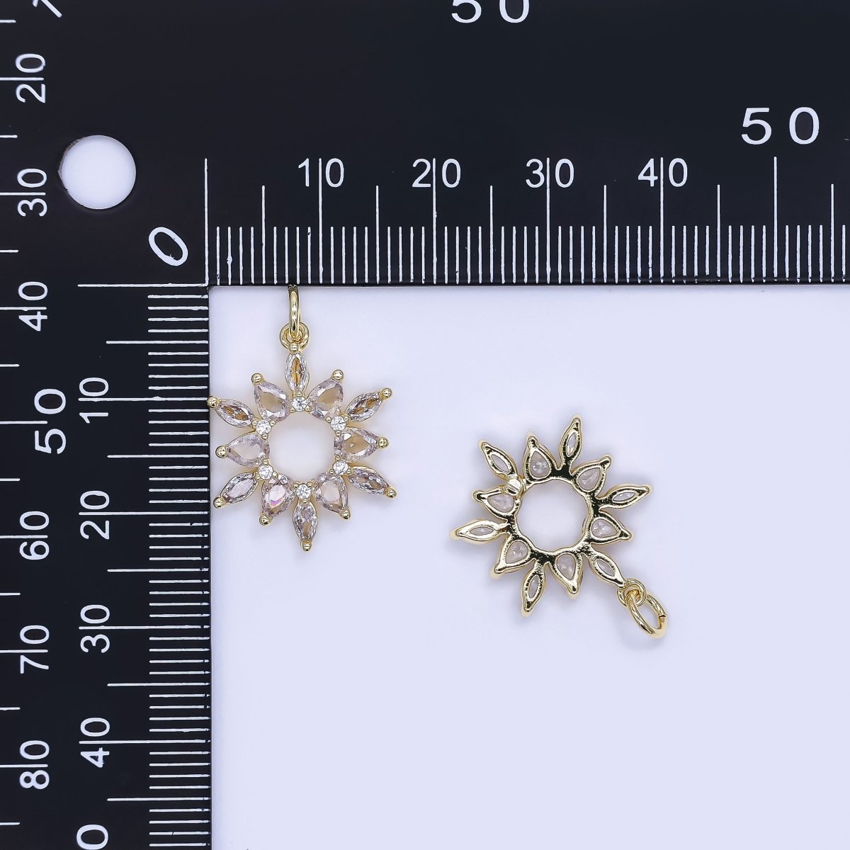 24K Gold Filled 20mm Clear CZ Celestial Sunburst Flower Charm | AJ508