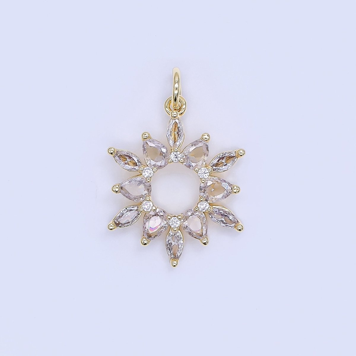 24K Gold Filled 20mm Clear CZ Celestial Sunburst Flower Charm | AJ508