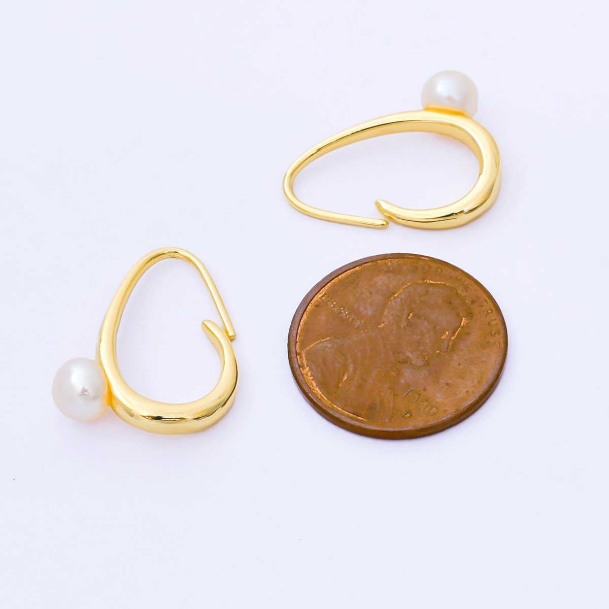 24K Gold Filled 20mm Shell Pearl Curved French Hook Earrings | AB1600