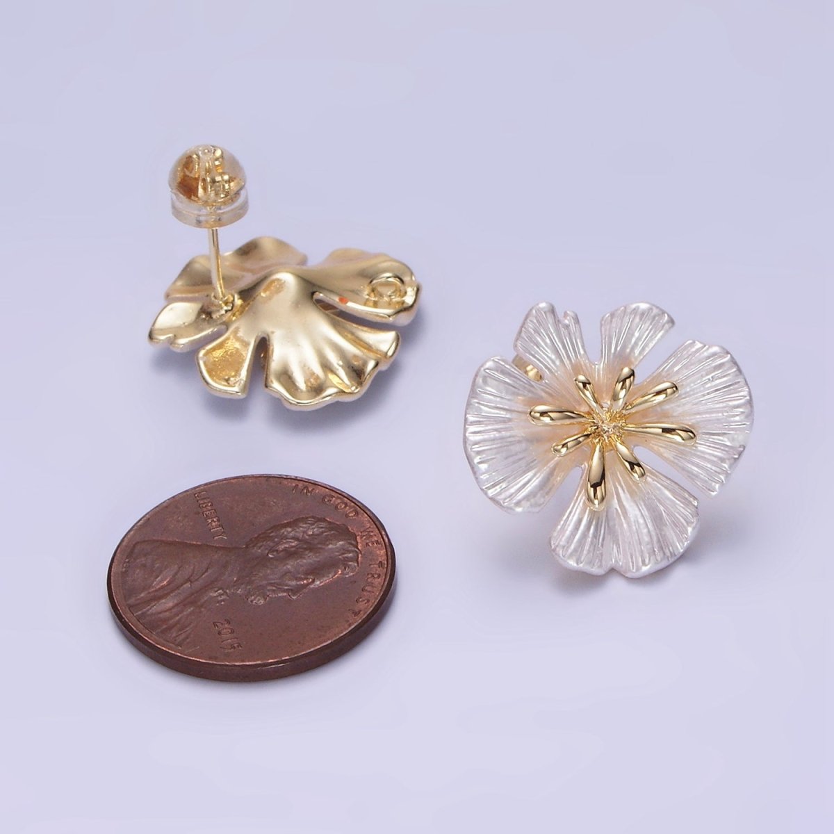 24K Gold Filled 20mm Shell Pearl Flower Open Loop Stud Earrings Findings | Z819