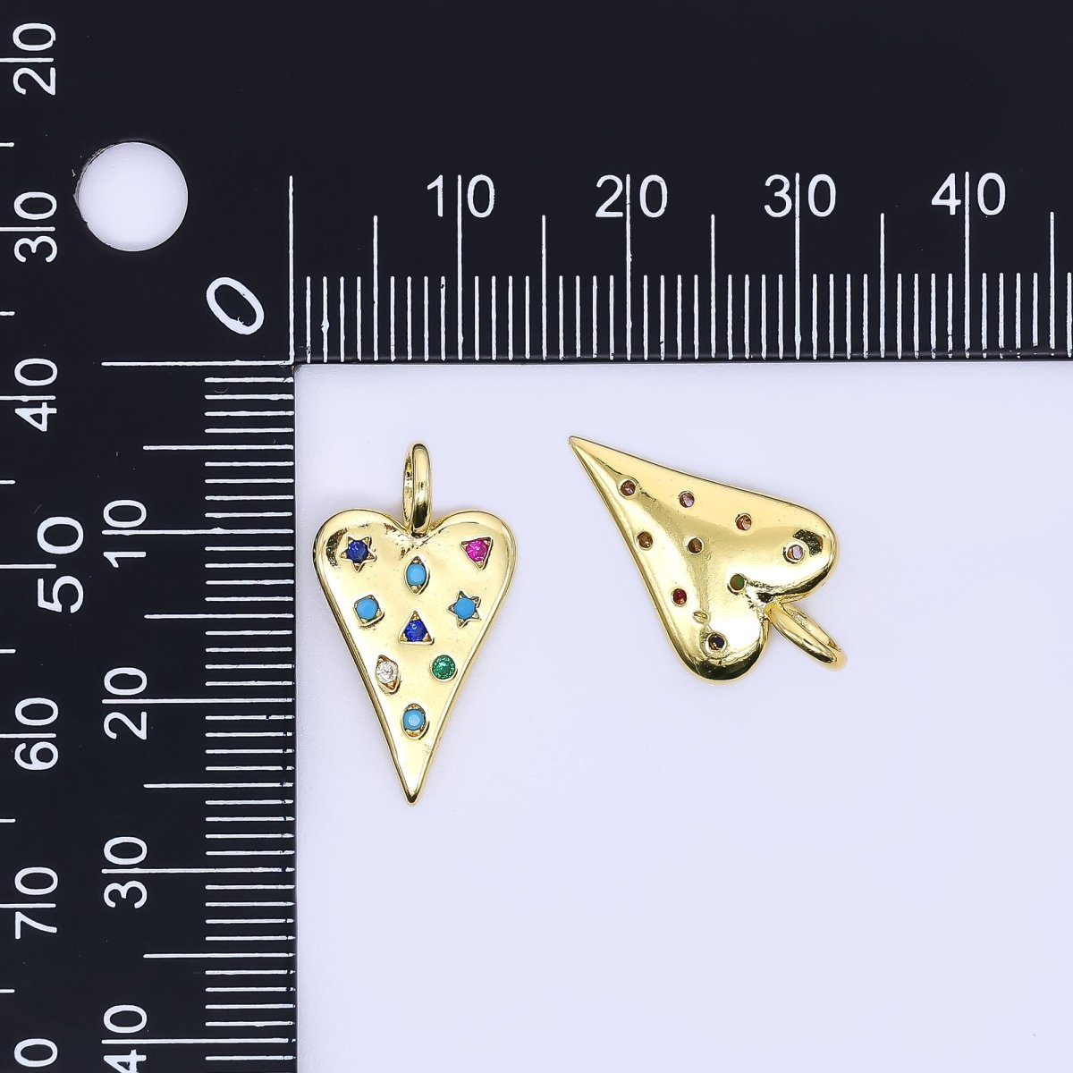 24K Gold Filled 21.5mm Colorful CZ Multi Shape Heart Love Charm | AH707