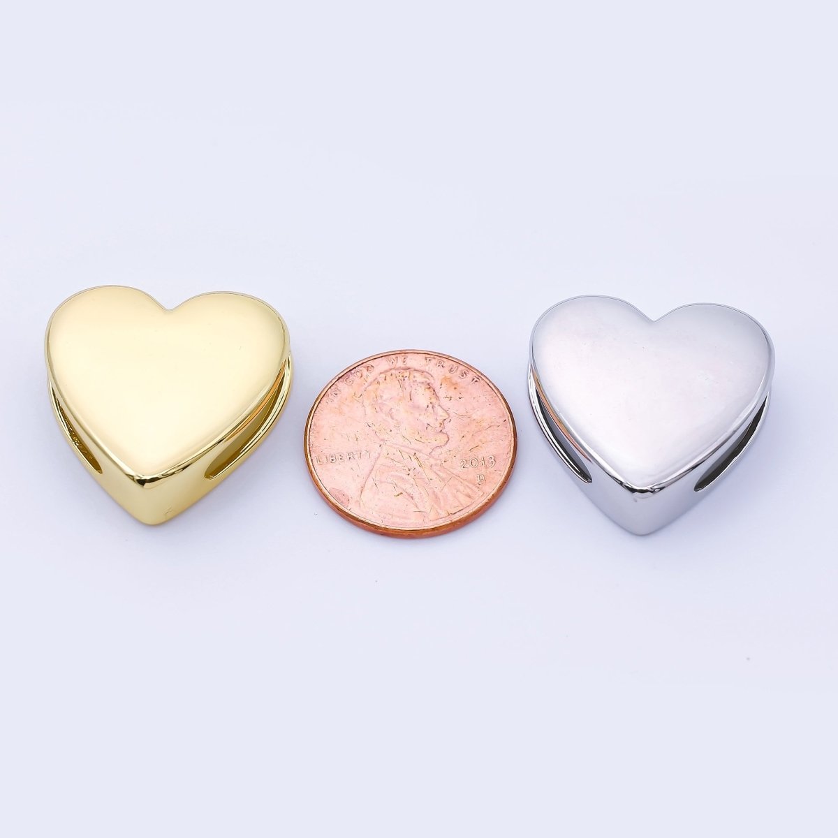 24K Gold Filled 21.5mm Minimalist Heart Spacer Cord Bead in Gold & Silver | B863