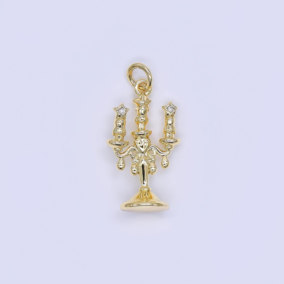 24K Gold Filled 22mm Micro Paved CZ Candlestick Holder Charm in Gold & Silver | AJ-511