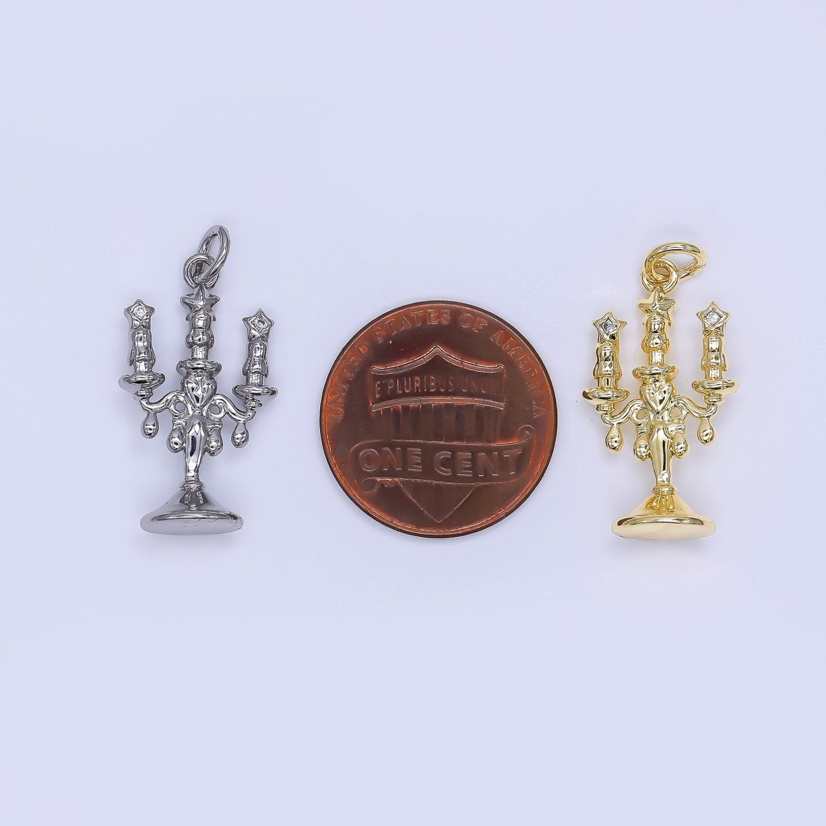 24K Gold Filled 22mm Micro Paved CZ Candlestick Holder Charm in Gold & Silver | AJ-511