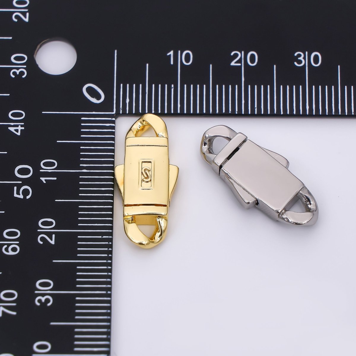 24K Gold Filled 22mm Rectangular Box Double Sided Lobster Clasp Closure Findings in Gold & Silvder | Z-1310