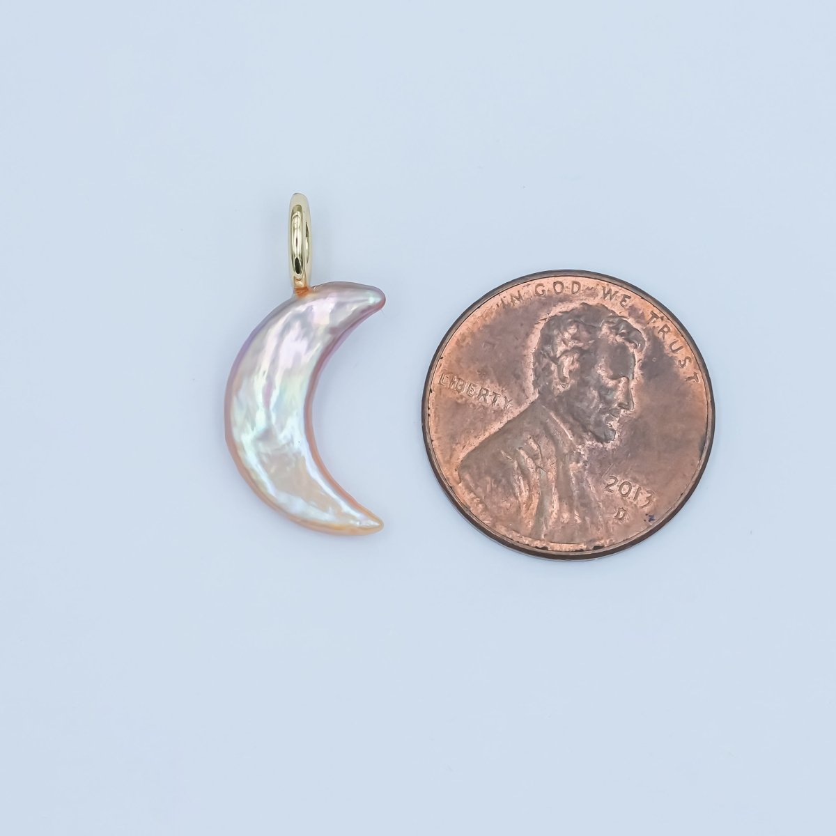 24K Gold Filled 23mm Freshwater Pearl Crescent Moon Celestial Pendant | P1660.