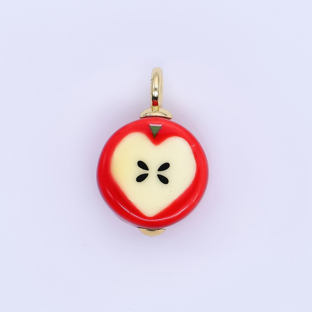 24K Gold Filled 23mm Glass Red Apple Core Dainty Charm | E793
