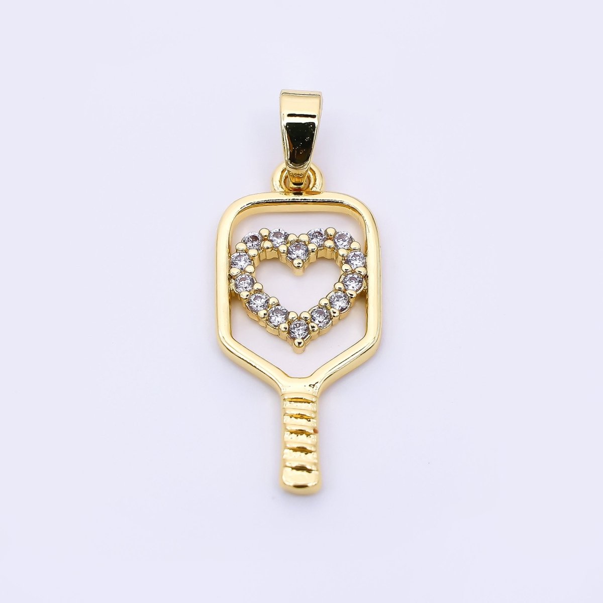 24K Gold Filled 23mm Micro Paved CZ Heart for Paddle Pickle Ball Racket Sport Charm | AH-475