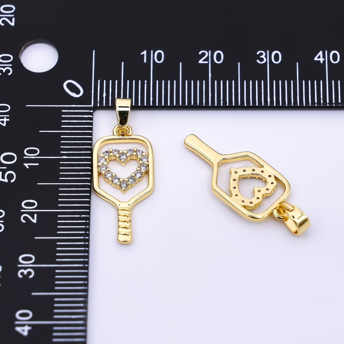 24K Gold Filled 23mm Micro Paved CZ Heart for Paddle Pickle Ball Racket Sport Charm | AH-475
