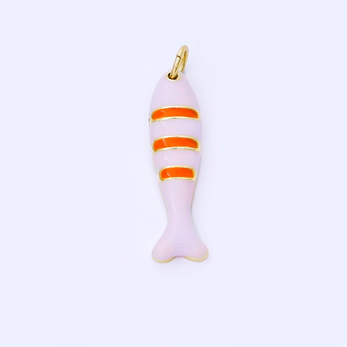 24K Gold Filled 24mm Teal, Orange, Purple Enamel Stripes Sea Creature Sardine Fish Charm | AF1502 AF1503