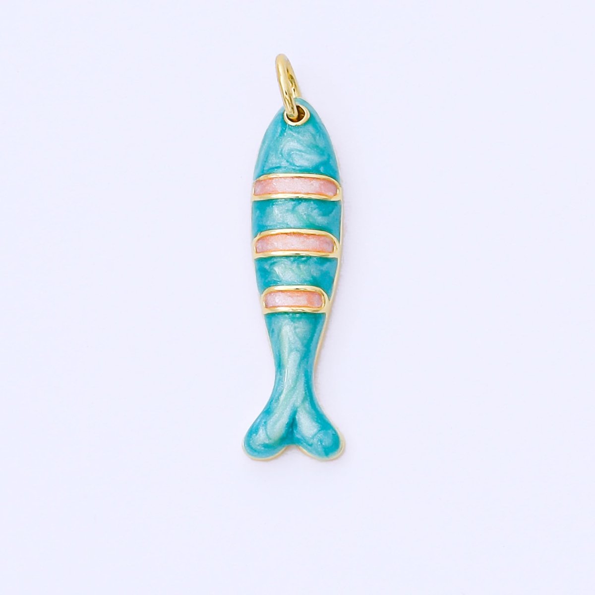 24K Gold Filled 24mm Teal, Orange, Purple Enamel Stripes Sea Creature Sardine Fish Charm | AF1502 AF1503