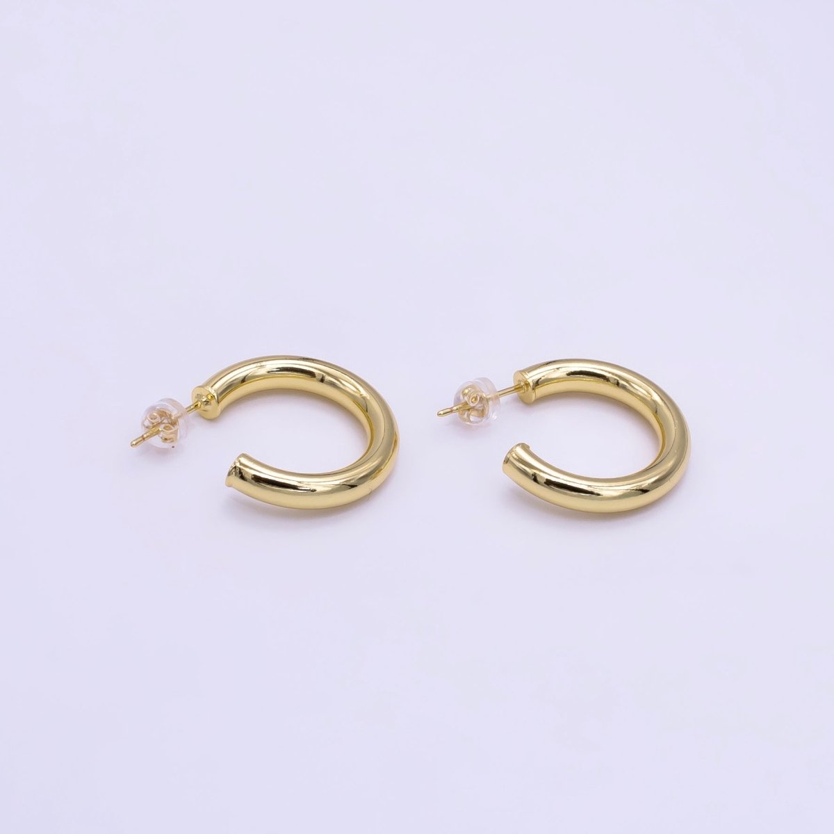24K Gold Filled 25mm, 35mm Minimalist C-Shaped Hoop Earrings | Q266 Q267