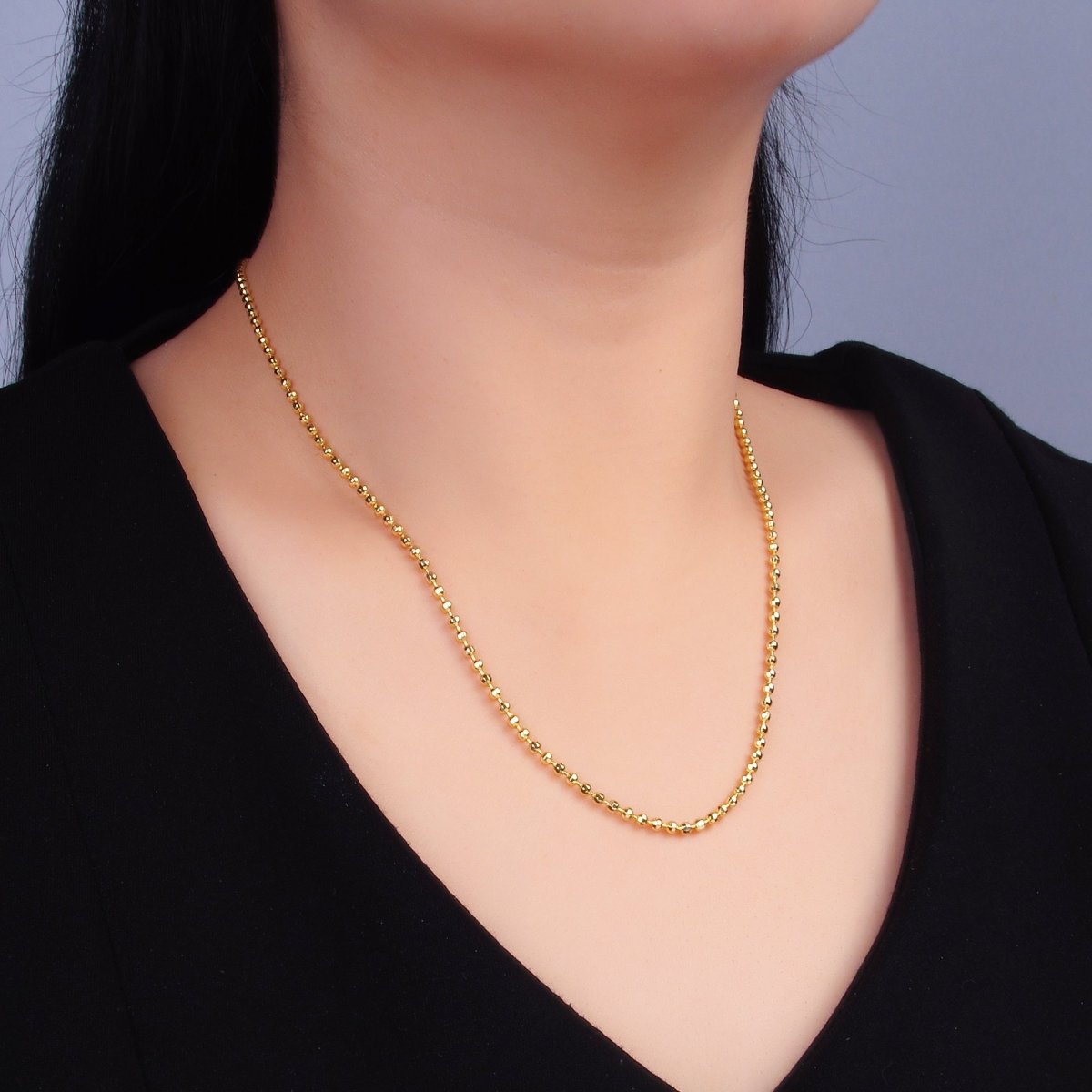 24K Gold Filled 2.5mm Bead Ball 17.5 Inch Chain Necklace | WA-3239