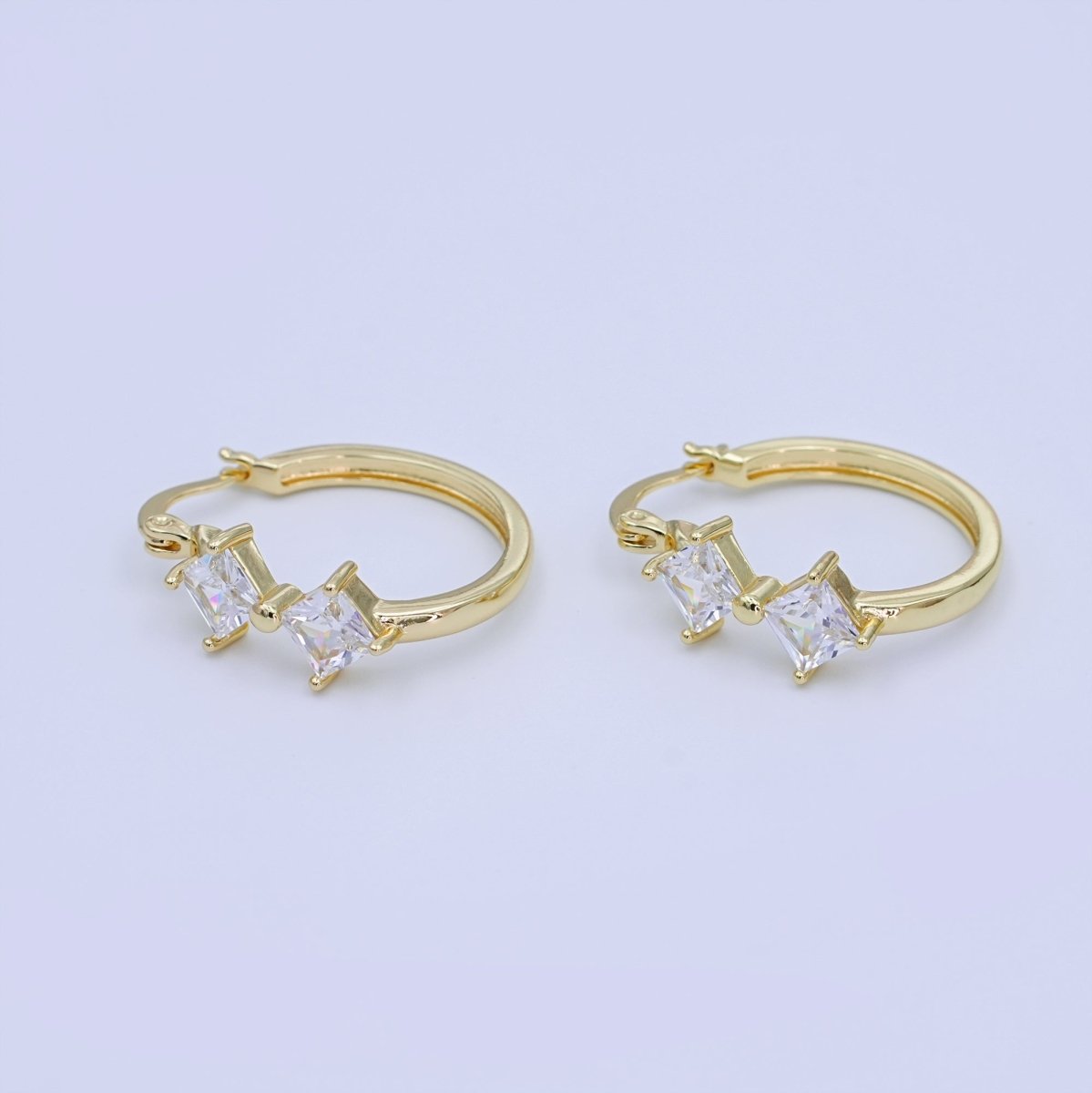 24K Gold Filled 25mm Rhombus CZ Latch Hoop Earrings | AI421
