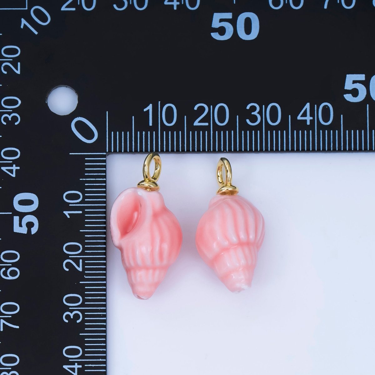 24K Gold Filled 28mm Ceramic Art Pink Sea Shell Charm | AH-384