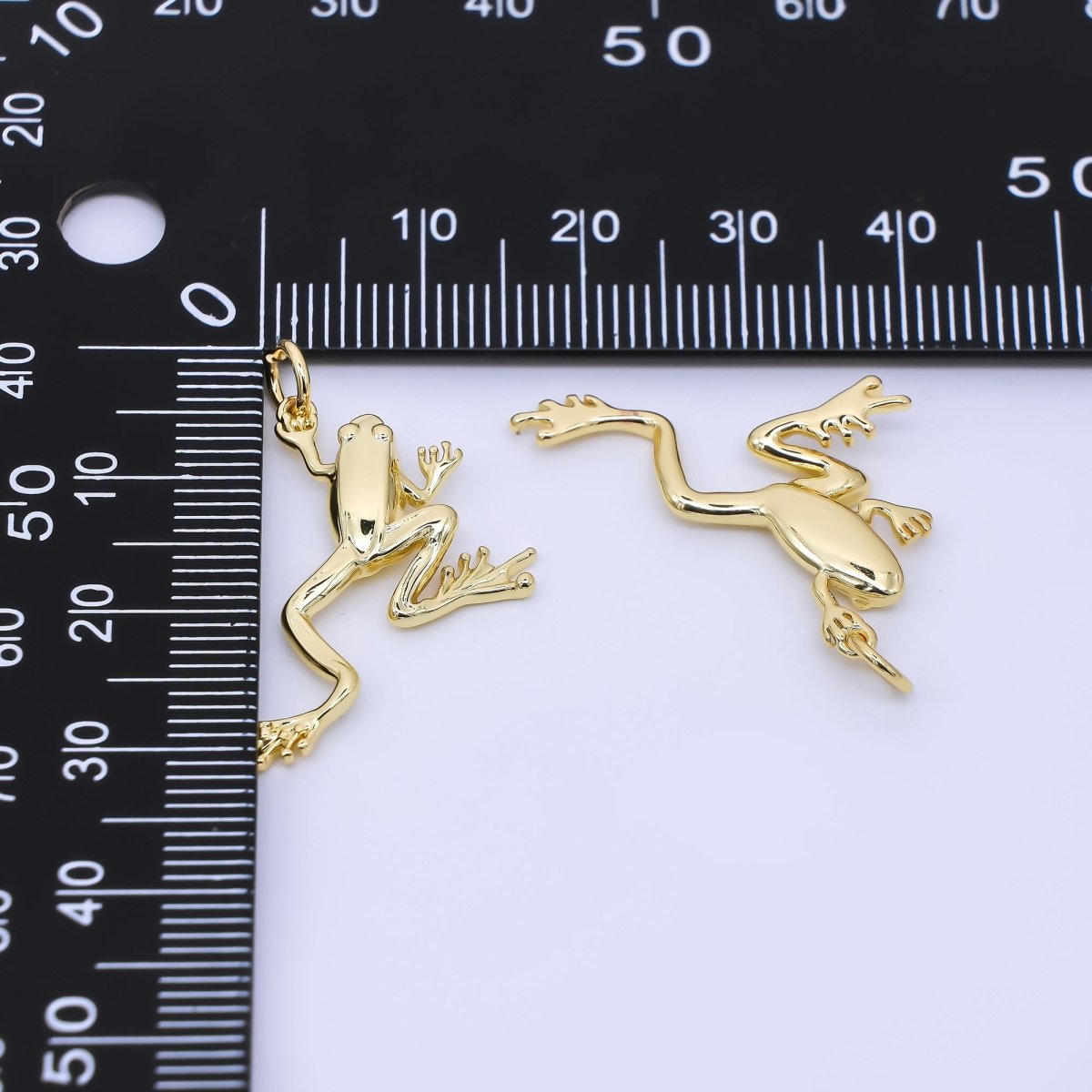 24K Gold Filled 28mm Minimalist Leaping Frog Animals 3D Multidimensional Charm | AF1245