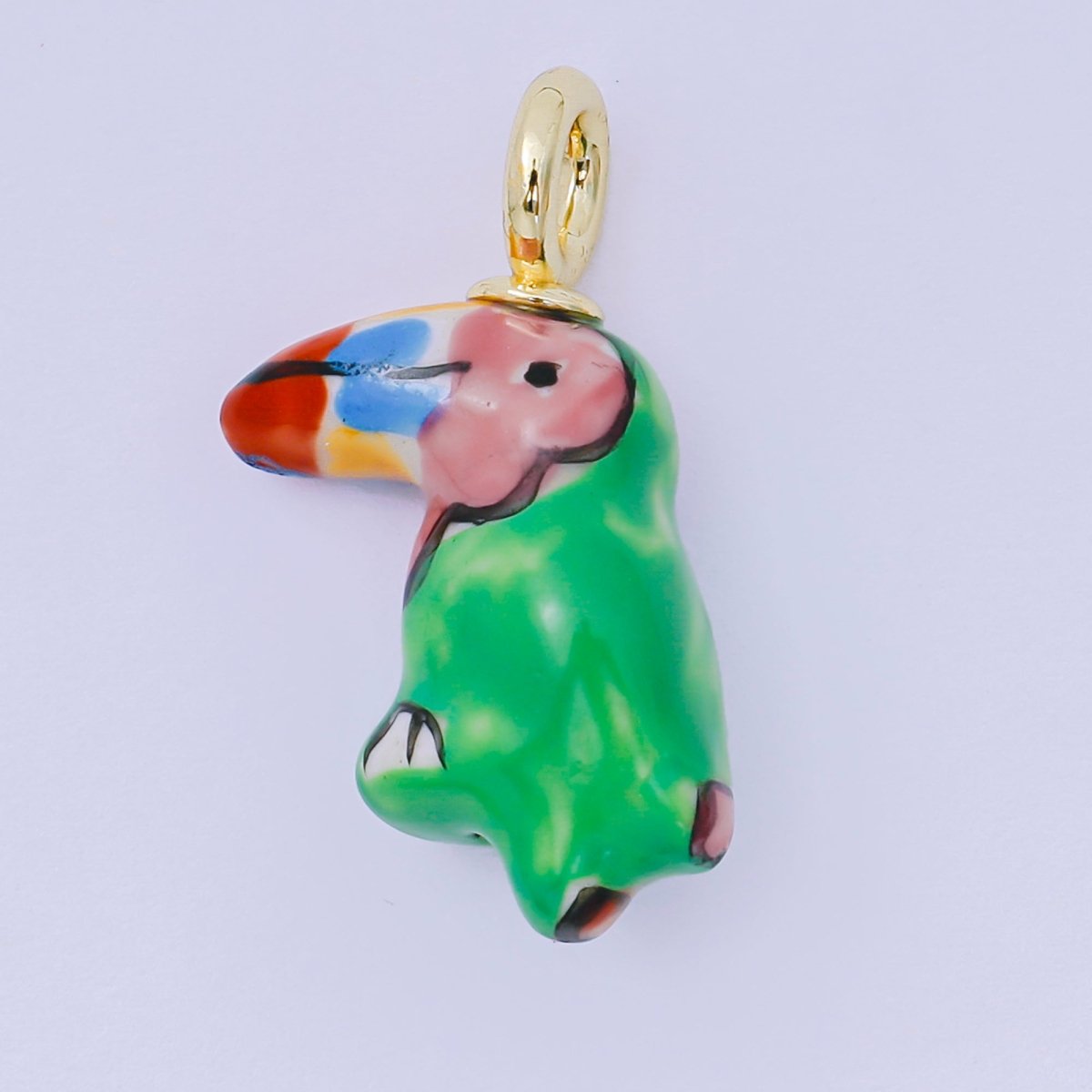 24K Gold Filled 30mm Green, Orange, Black, Blue, Yellow Ceramic Parrots Bird Charm | AF1263 - AF1267