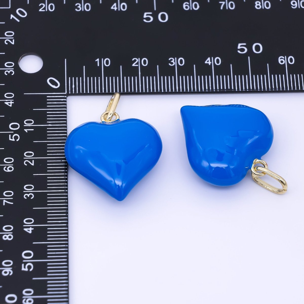 24K Gold Filled 29mm Dark Blue Enamel Chubby Heart Pendant | AH482