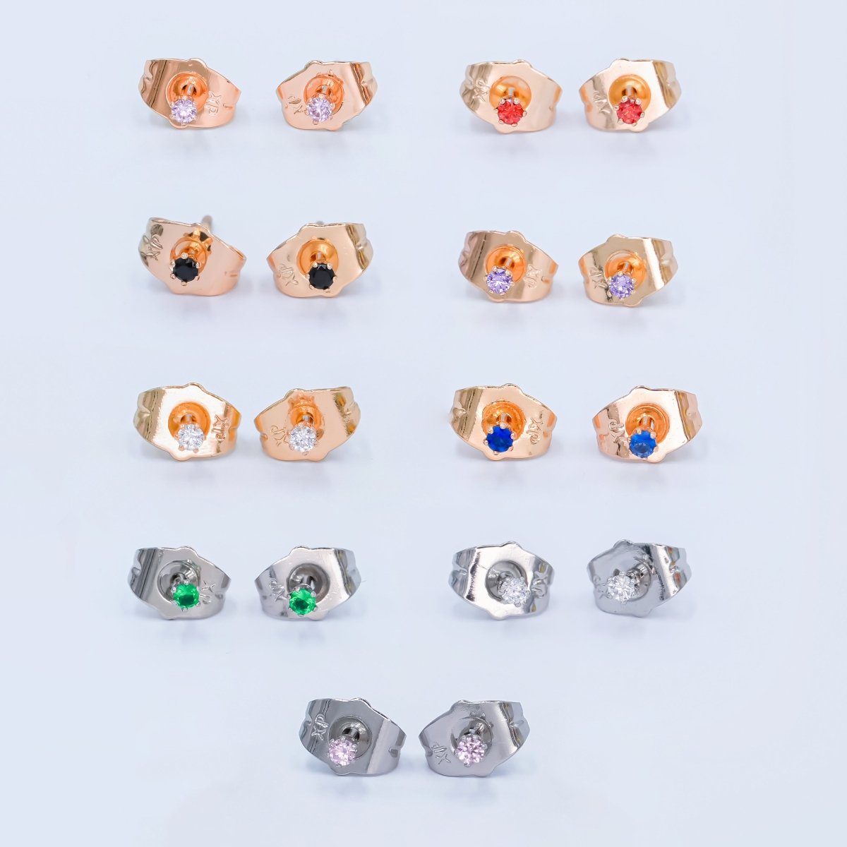 24K Gold Filled 2mm Round CZ Mini Stud Earrings in Gold & Silver | AB992 - AB1000