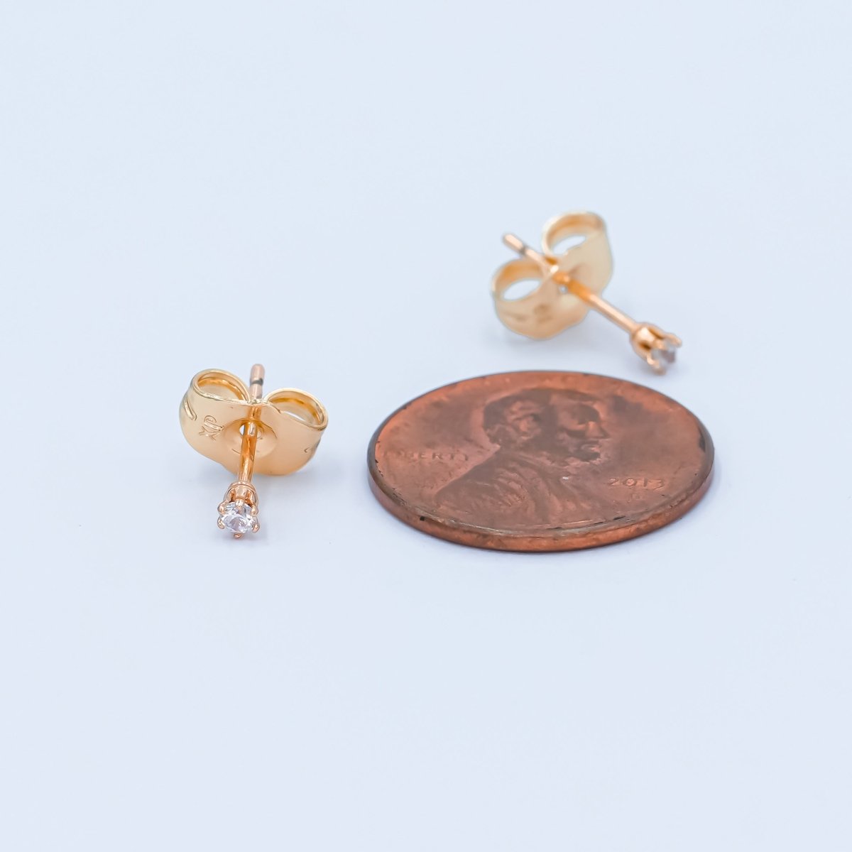 24K Gold Filled 2mm Round CZ Mini Stud Earrings in Gold & Silver | AB992 - AB1000