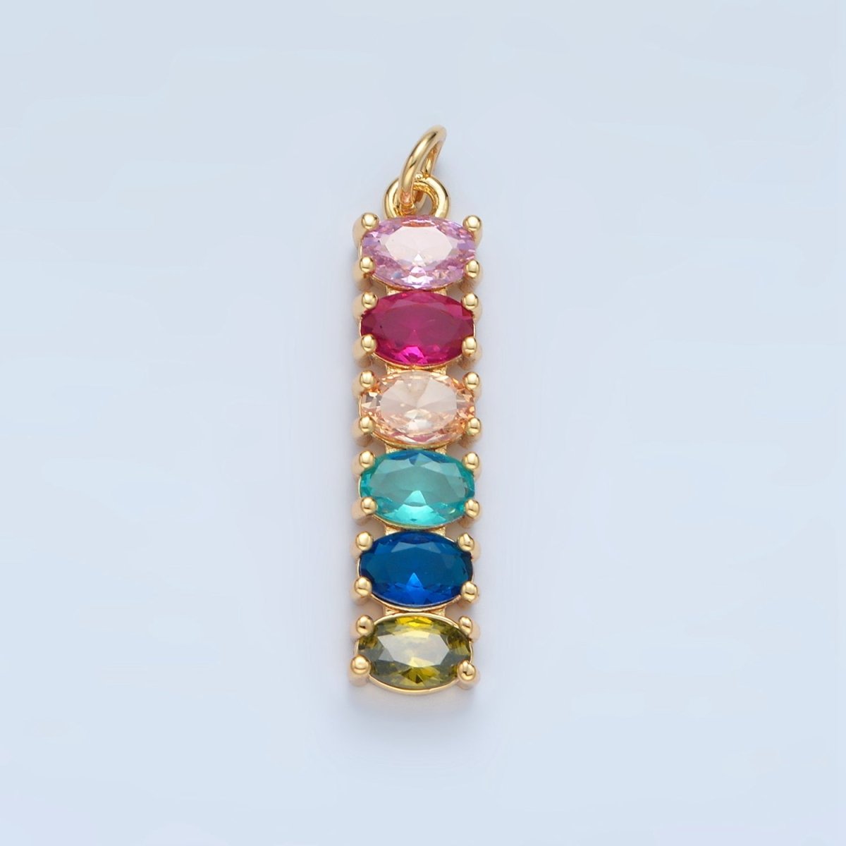 24K Gold Filled 30mm Clear, Multicolor CZ Oval Linear Charm | M047 M046