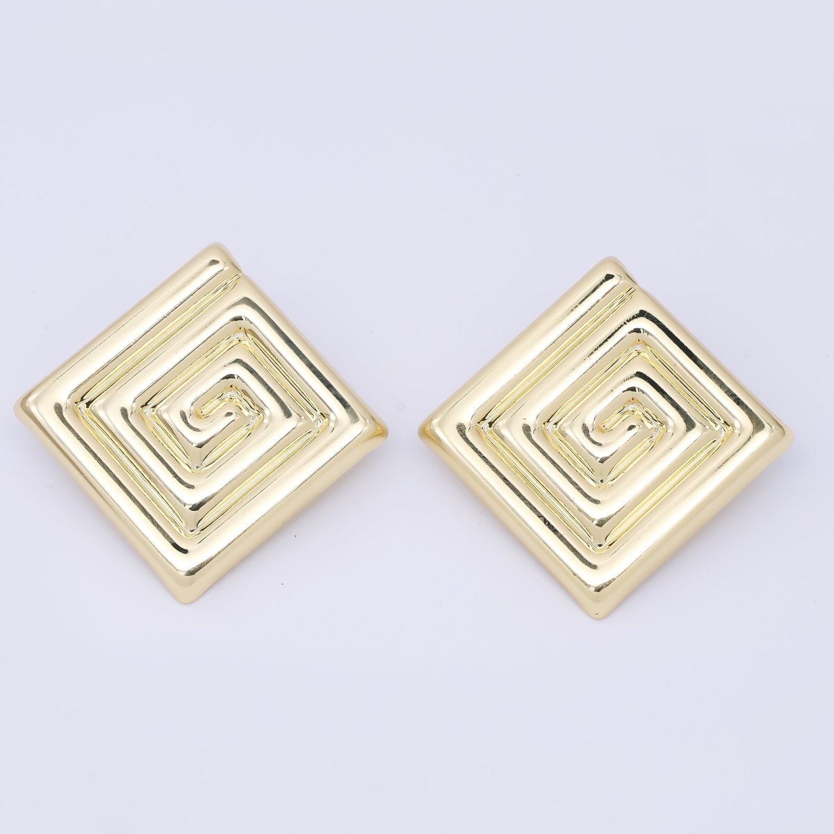 24K Gold Filled 30mm Maze Rhombus Statement Studs Earrings in Gold & Silver | AJ085 AJ086
