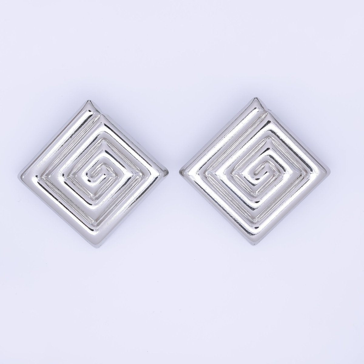 24K Gold Filled 30mm Maze Rhombus Statement Studs Earrings in Gold & Silver | AJ085 AJ086