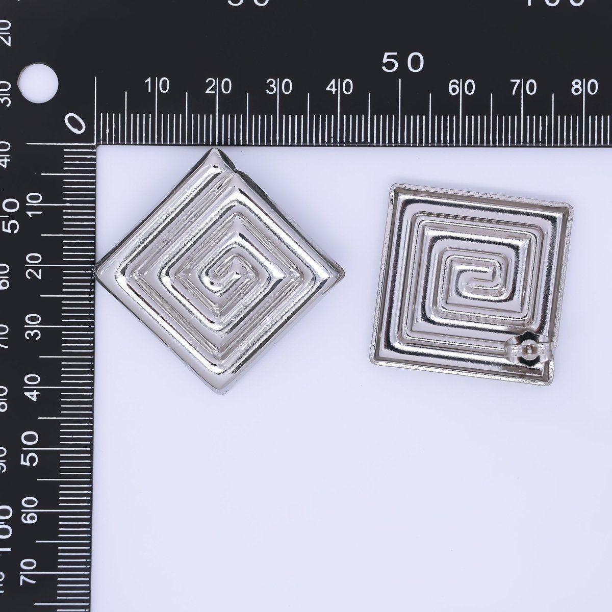 24K Gold Filled 30mm Maze Rhombus Statement Studs Earrings in Gold & Silver | AJ085 AJ086