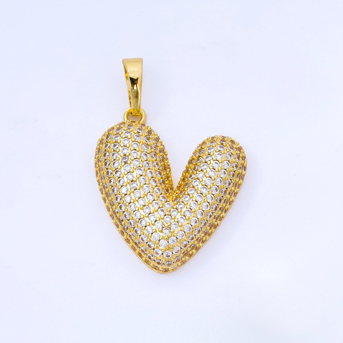 24K Gold Filled 30mm Micro Paved CZ Chubby Heart Pendant | AA1664